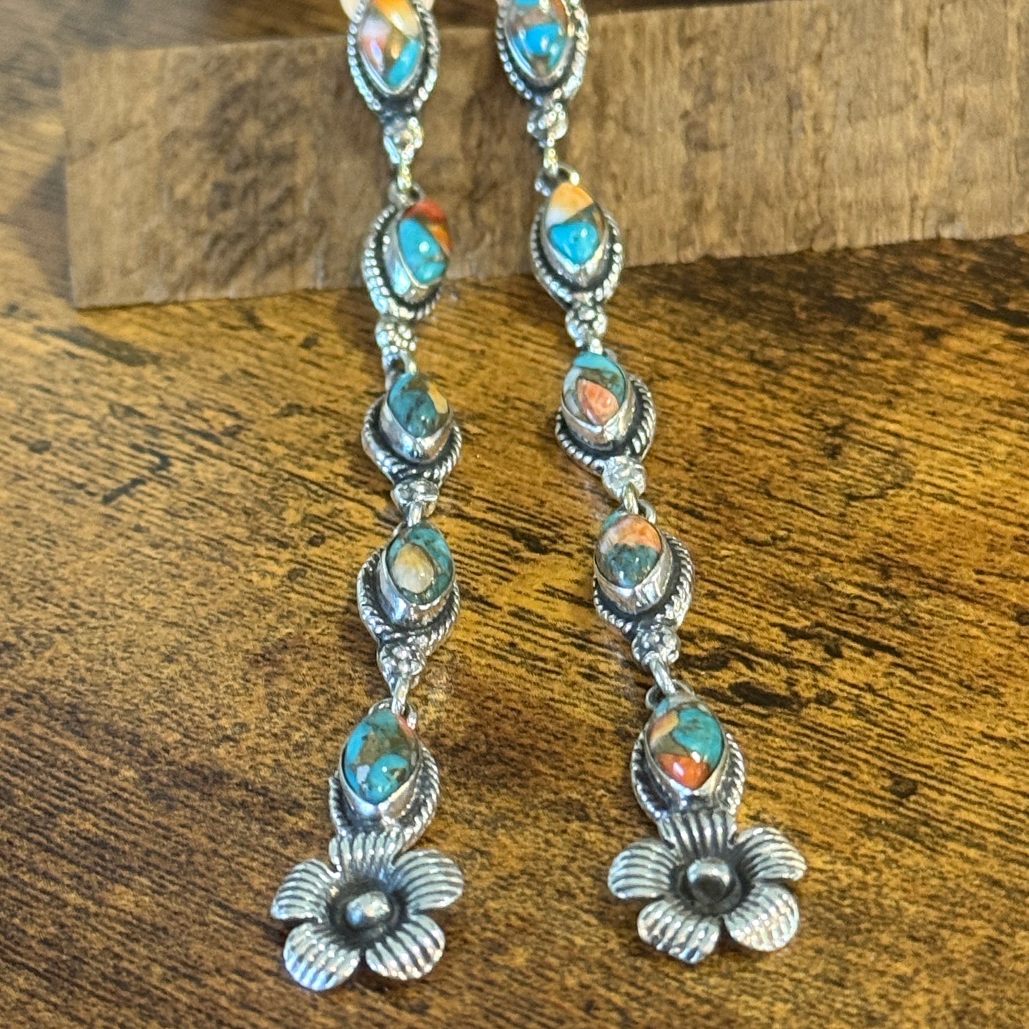 Spiny Oyster Turquoise Sterling Silver Handmade Stud Earrings 4.5 Inches