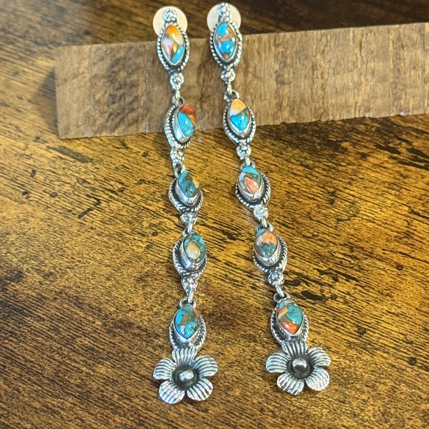 Spiny Oyster Turquoise Sterling Silver Handmade Stud Earrings 4.5 Inches