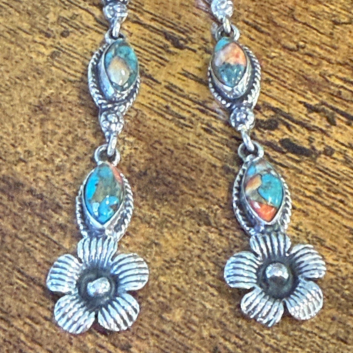 Spiny Oyster Turquoise Sterling Silver Handmade Stud Earrings 4.5 Inches