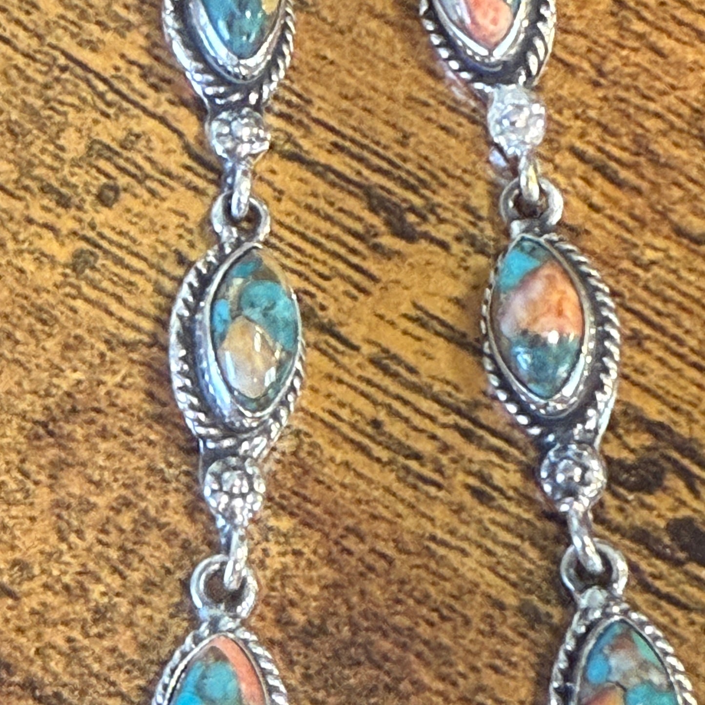 Spiny Oyster Turquoise Sterling Silver Handmade Stud Earrings 4.5 Inches