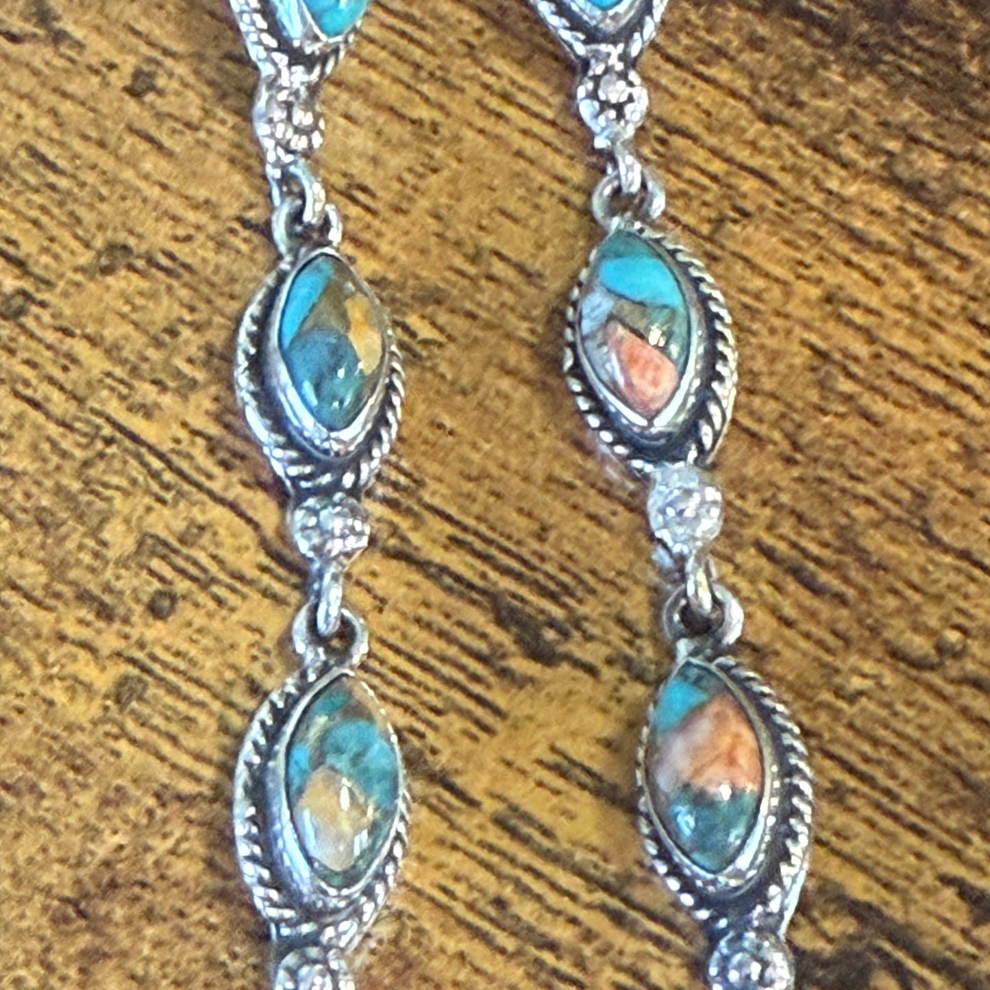 Spiny Oyster Turquoise Sterling Silver Handmade Stud Earrings 4.5 Inches