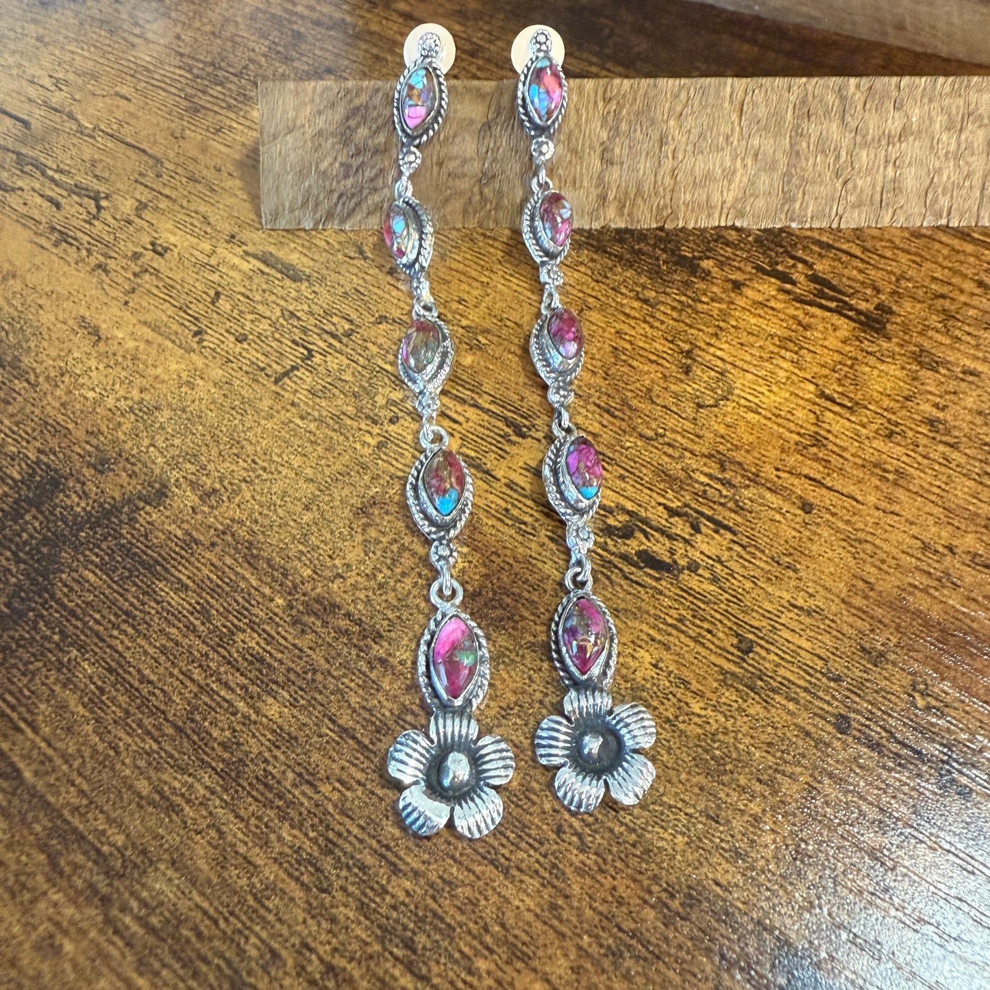 Kingman Pink Dahlia Turquoise Gemstone Sterling Silver Stud Earrings