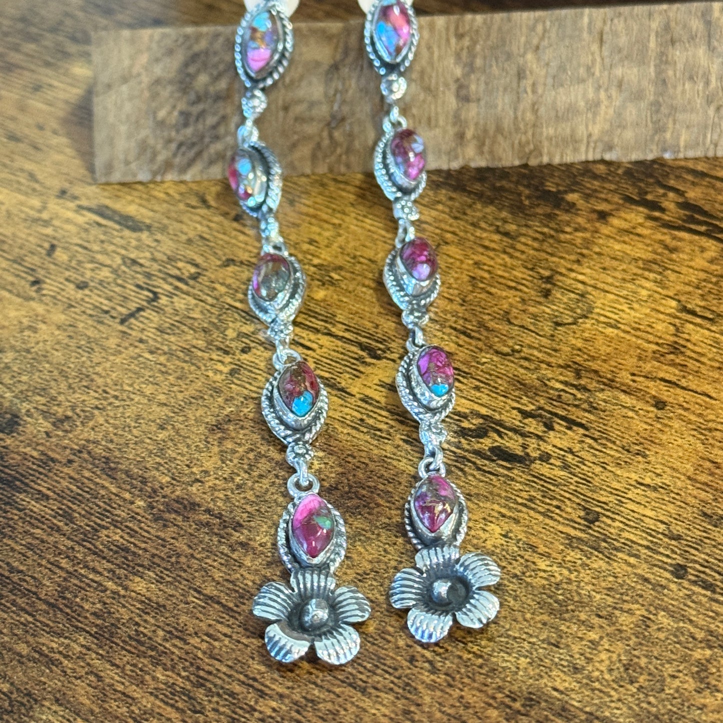 Kingman Pink Dahlia Turquoise Gemstone Sterling Silver Stud Earrings