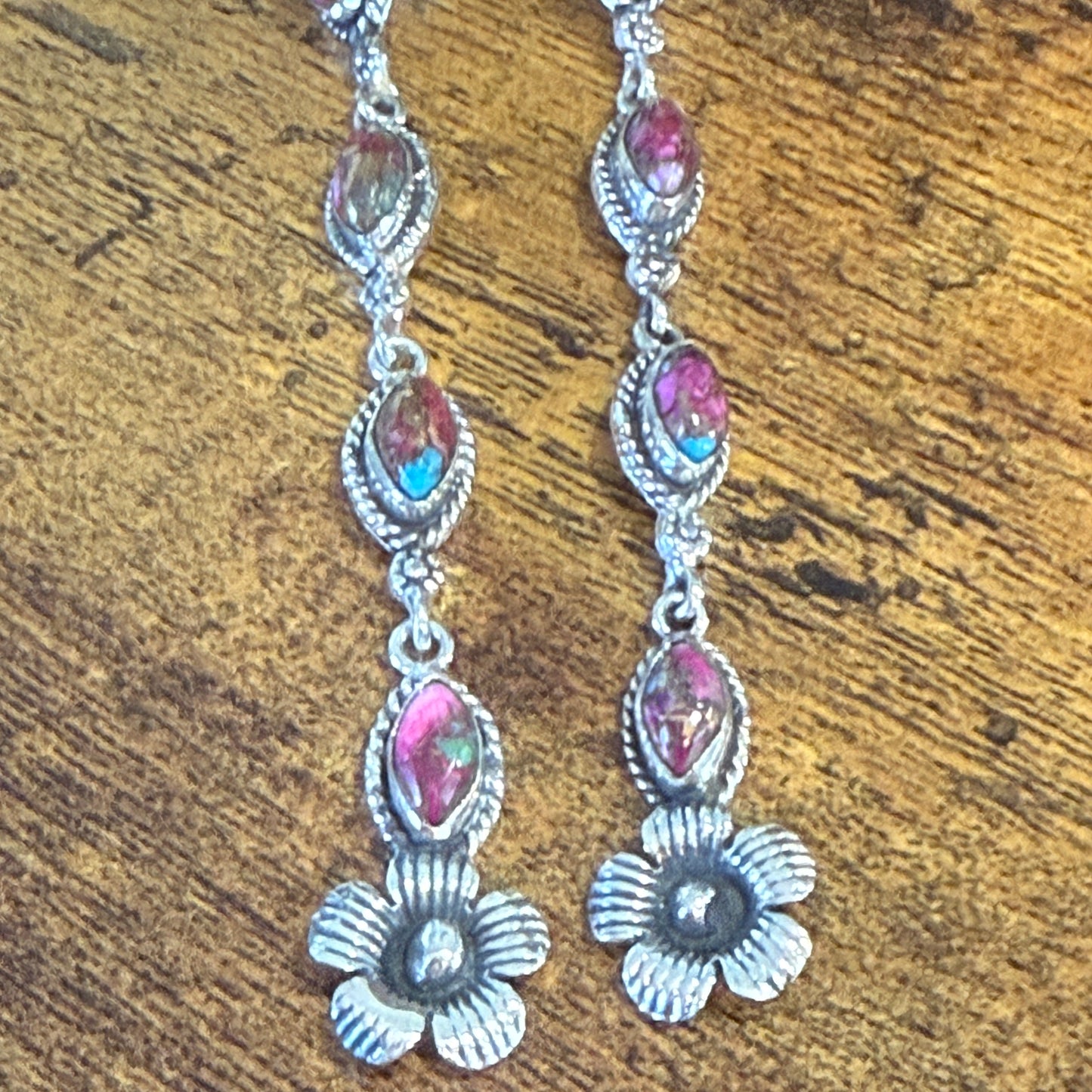 Kingman Pink Dahlia Turquoise Gemstone Sterling Silver Stud Earrings