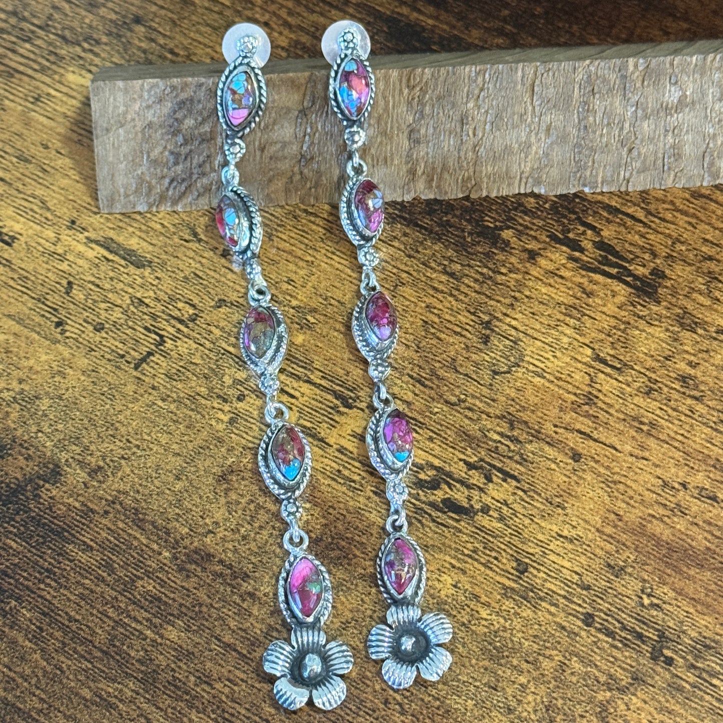 Kingman Pink Dahlia Turquoise Gemstone Sterling Silver Stud Earrings