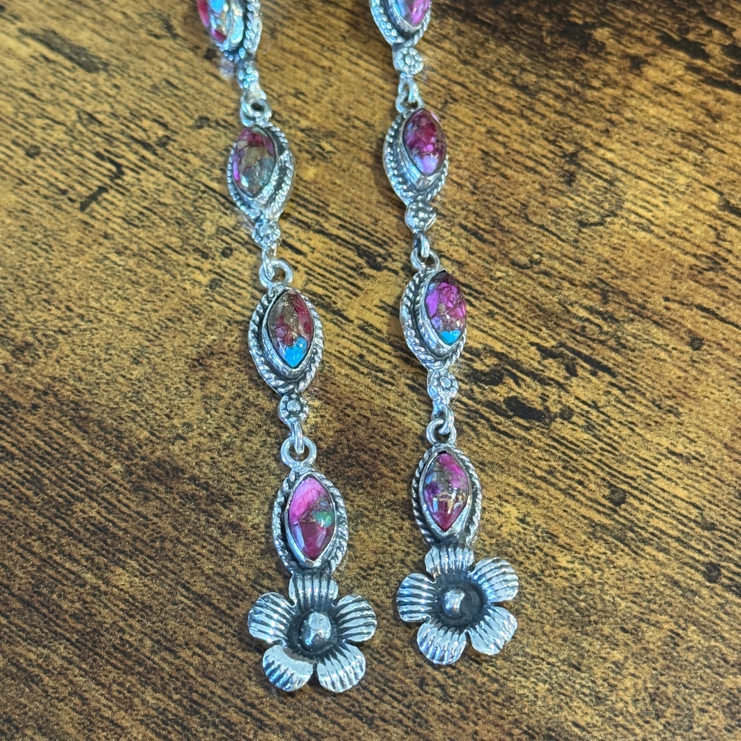 Kingman Pink Dahlia Turquoise Gemstone Sterling Silver Stud Earrings