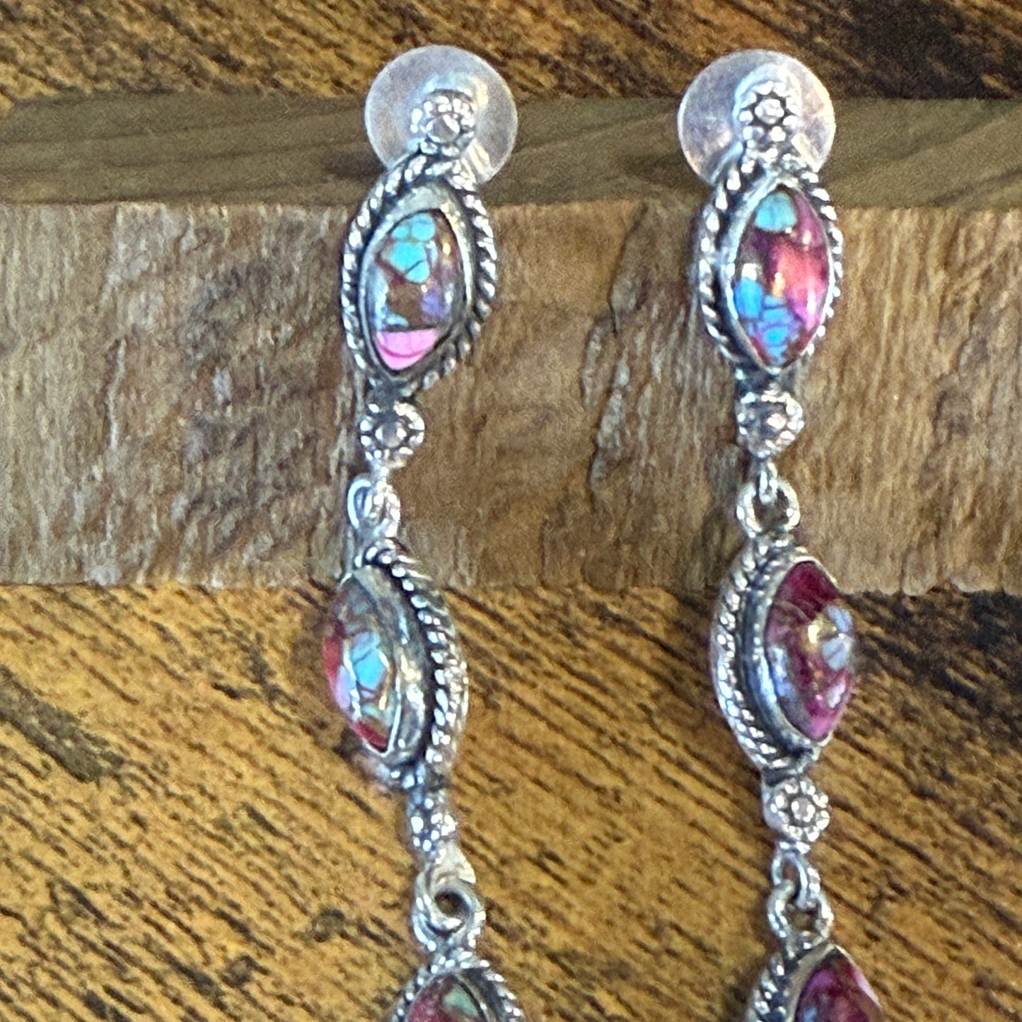 Kingman Pink Dahlia Turquoise Gemstone Sterling Silver Stud Earrings