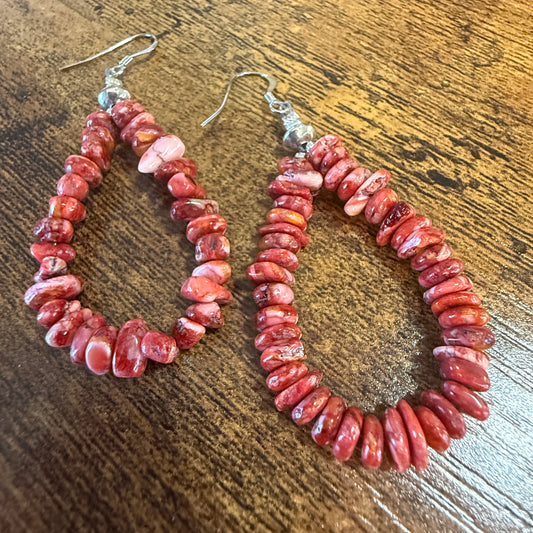 Native American Hand Strung Coral Stone Dangle Earrings By Louise Jee