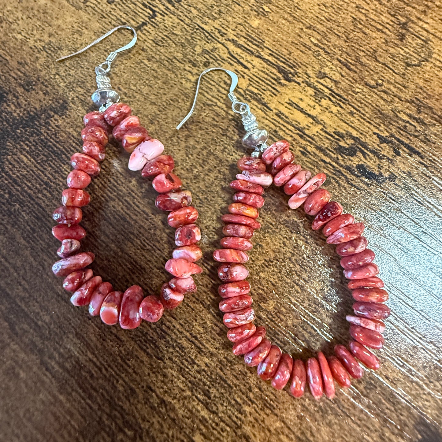 Native American Hand Strung Coral Stone Dangle Earrings By Louise Jee