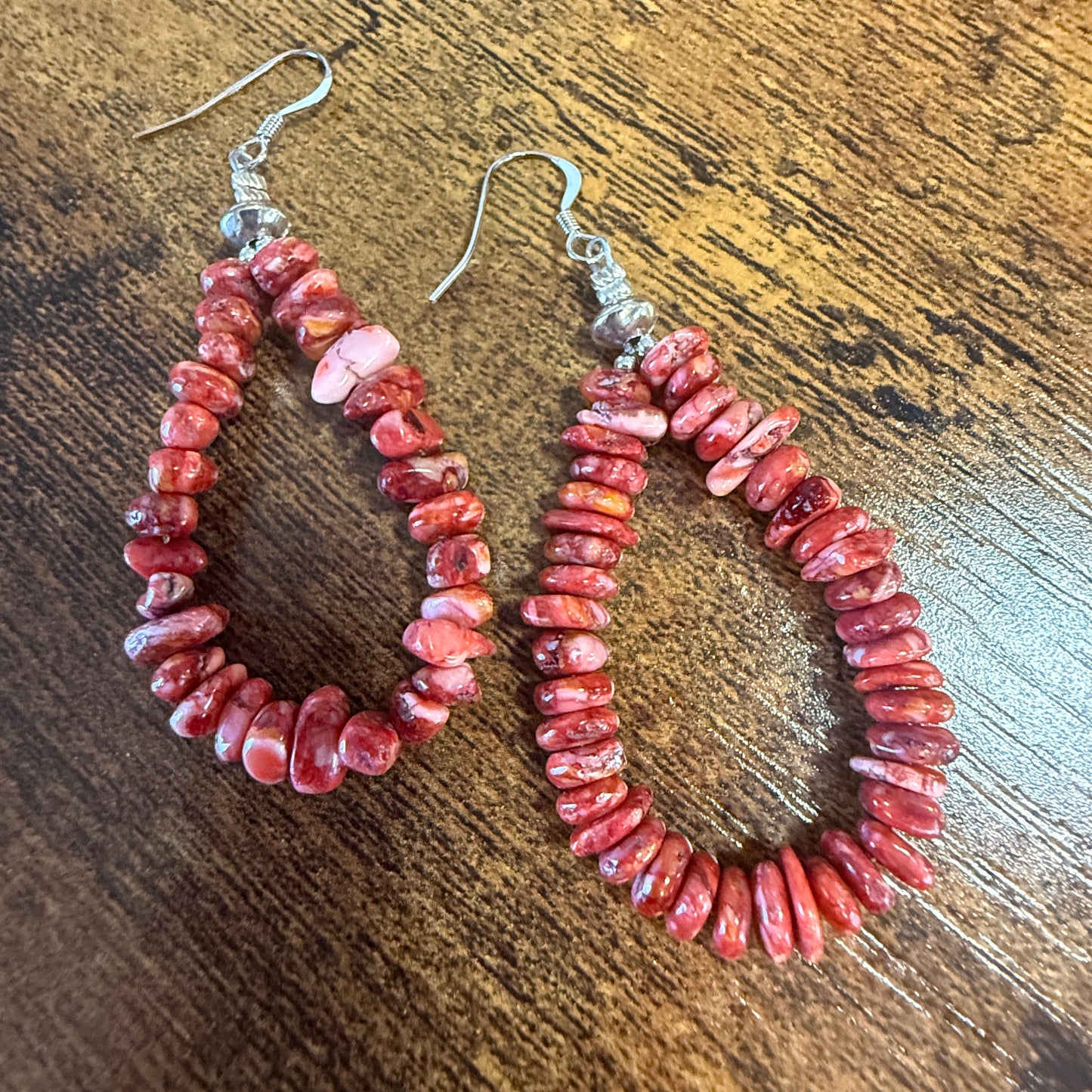 Native American Hand Strung Coral Stone Dangle Earrings By Louise Jee