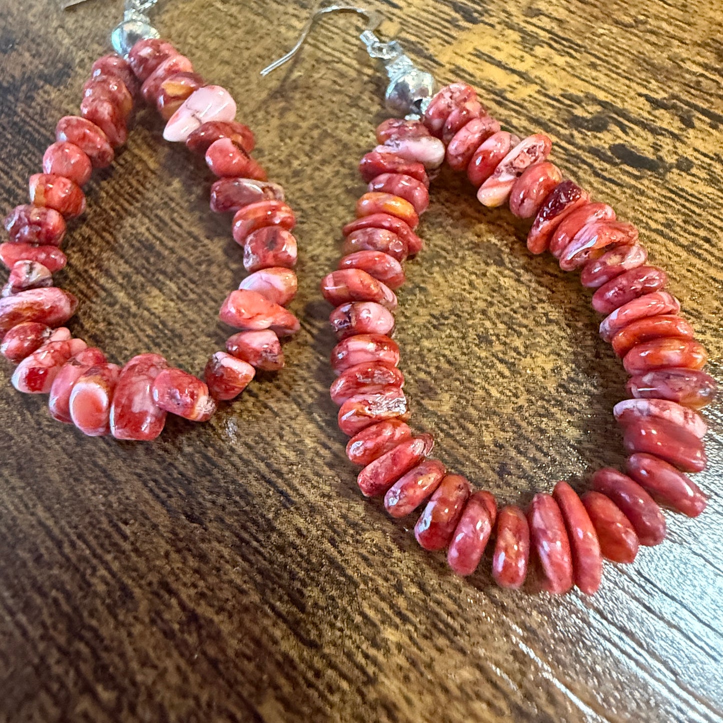 Native American Hand Strung Coral Stone Dangle Earrings By Louise Jee