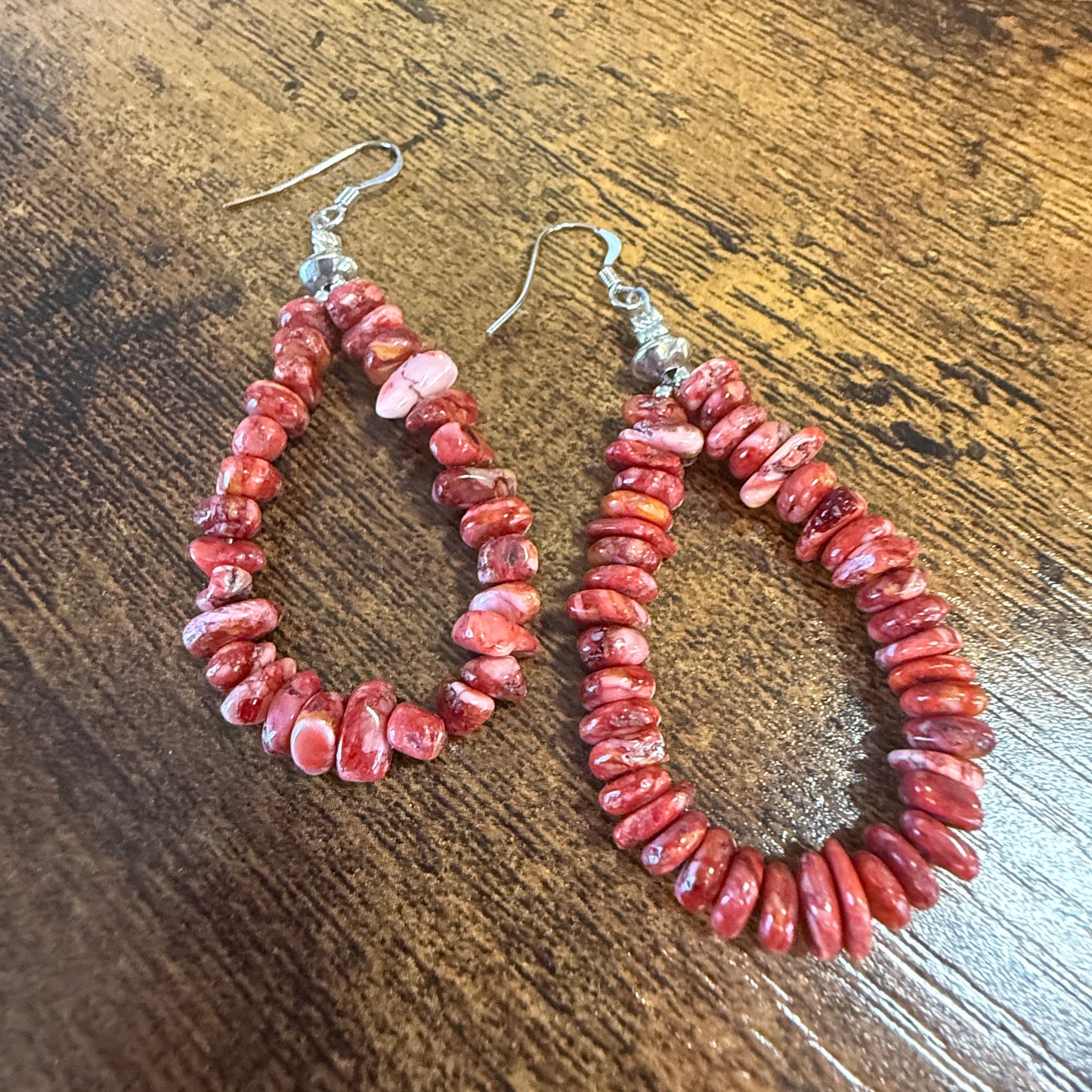 Native American Hand Strung Coral Stone Dangle Earrings By Louise Jee