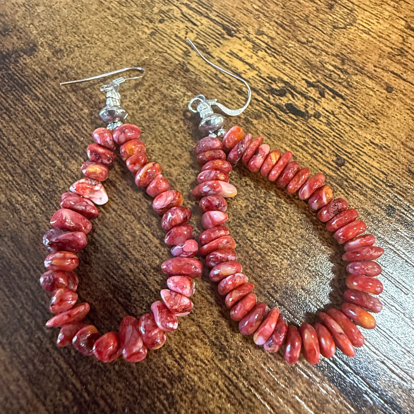 Native American Hand Strung Coral Stone Dangle Earrings By Louise Jee