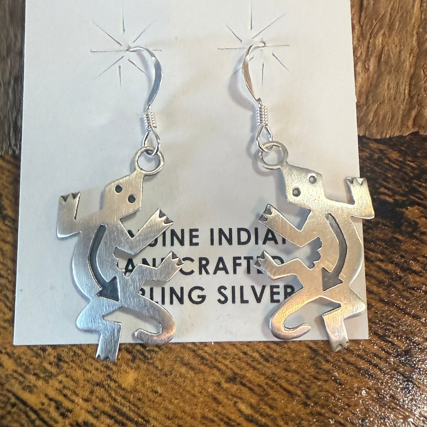 Native American Sterling Silver Lizard Dangle Earrings 1.5 Inch by Gene