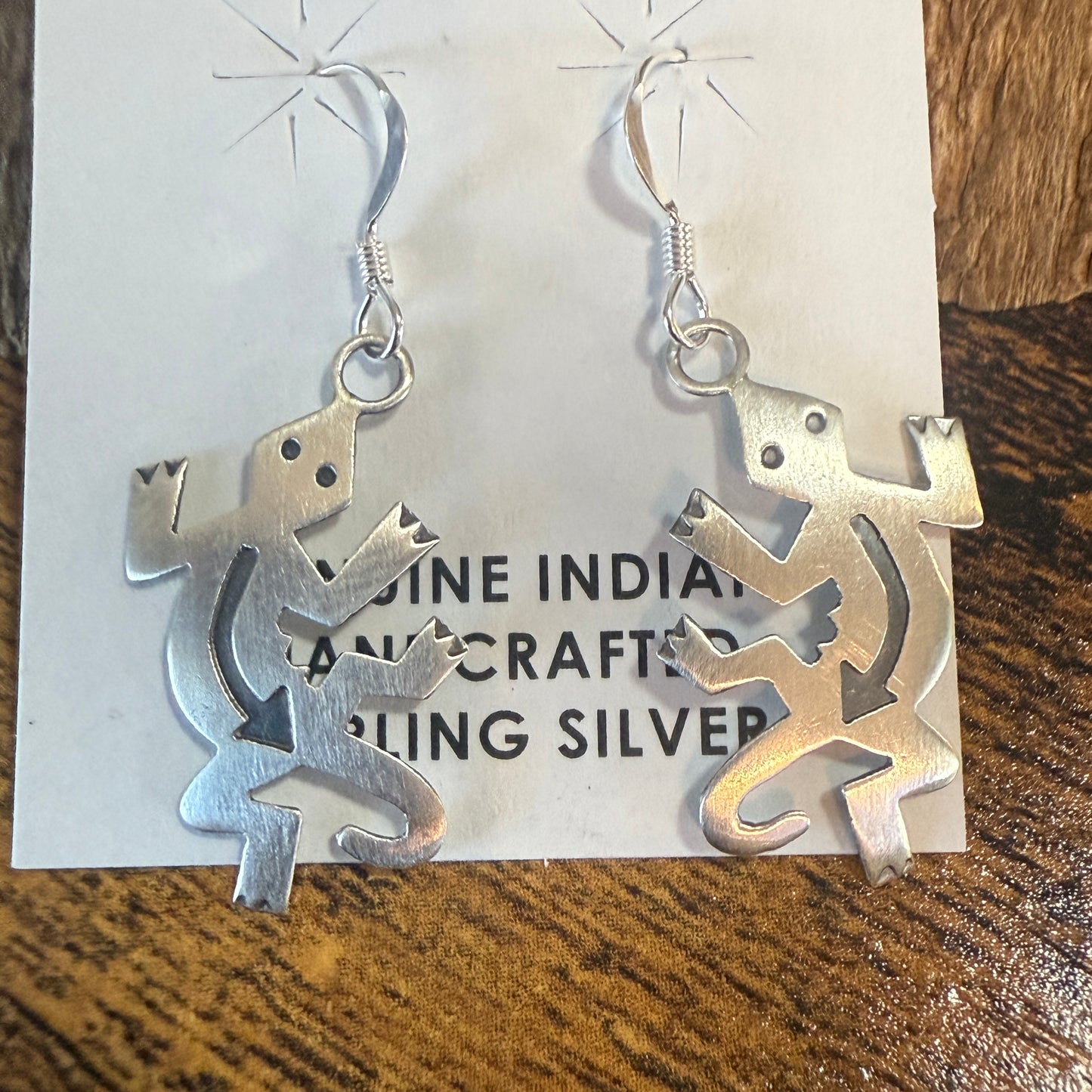 Native American Sterling Silver Lizard Dangle Earrings 1.5 Inch by Gene