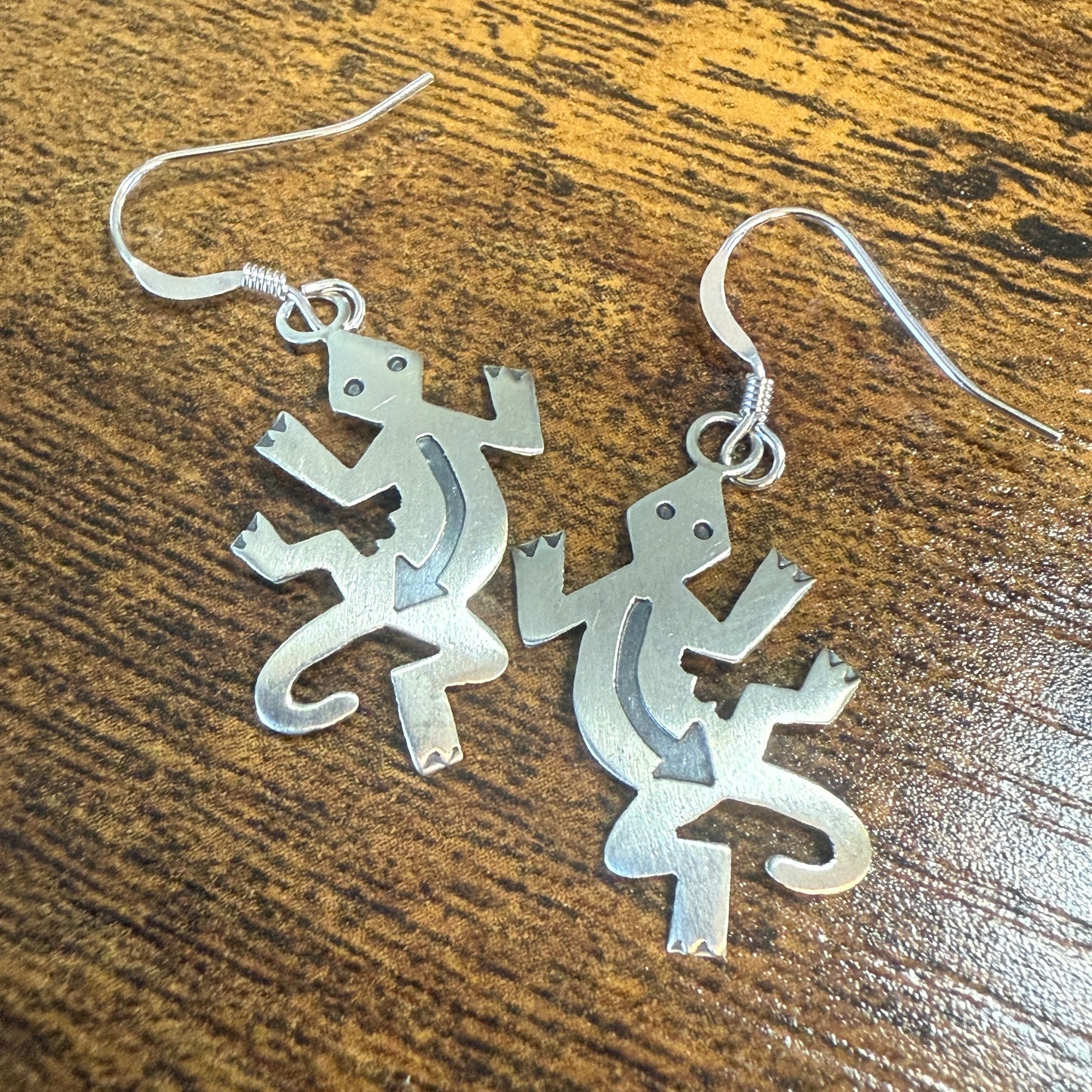 Native American Sterling Silver Lizard Dangle Earrings 1.5 Inch by Gene