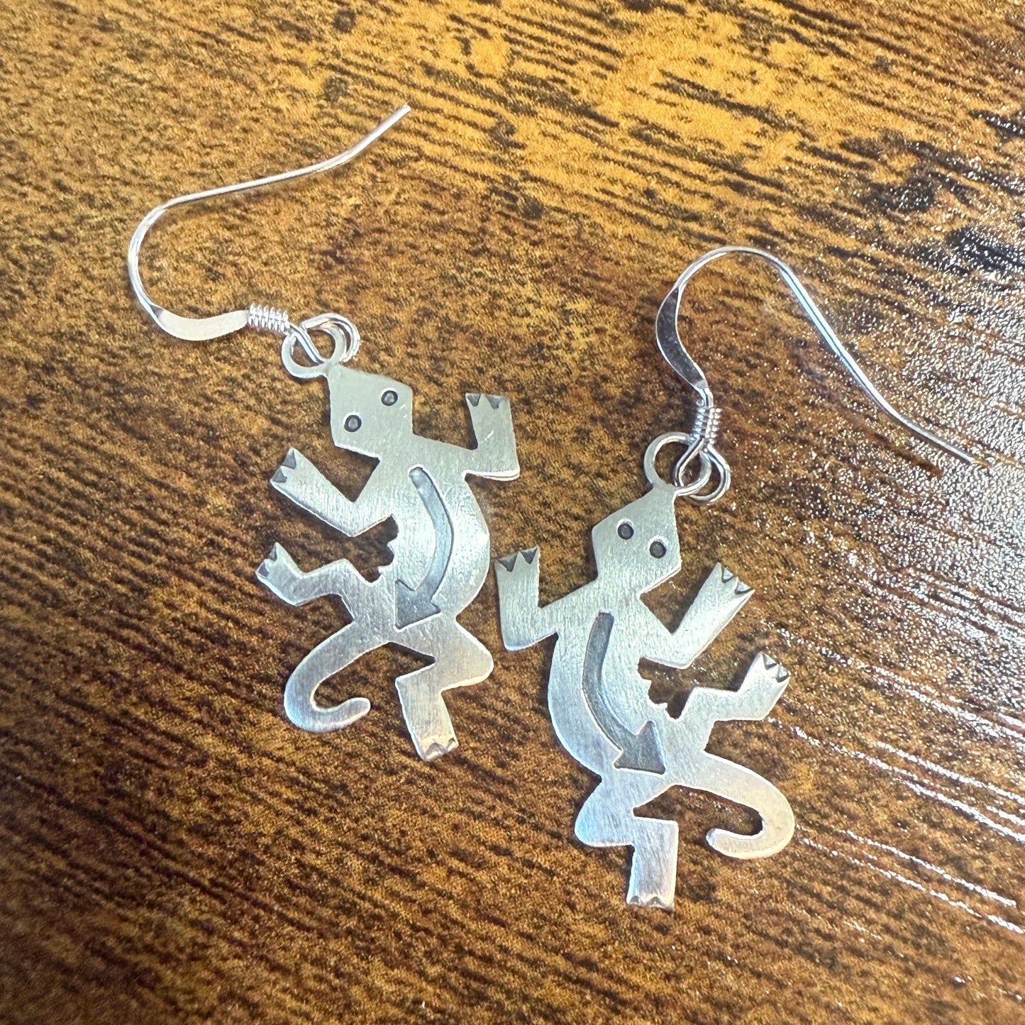 Native American Sterling Silver Lizard Dangle Earrings 1.5 Inch by Gene