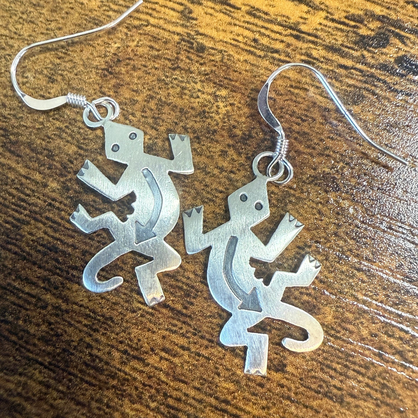 Native American Sterling Silver Lizard Dangle Earrings 1.5 Inch by Gene