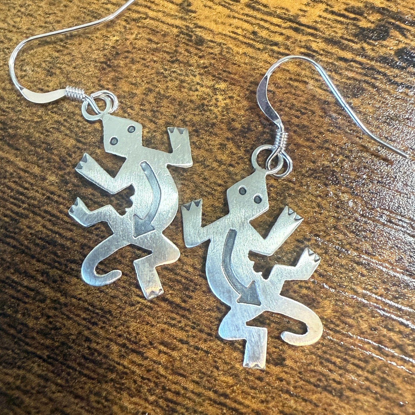 Native American Sterling Silver Lizard Dangle Earrings 1.5 Inch by Gene