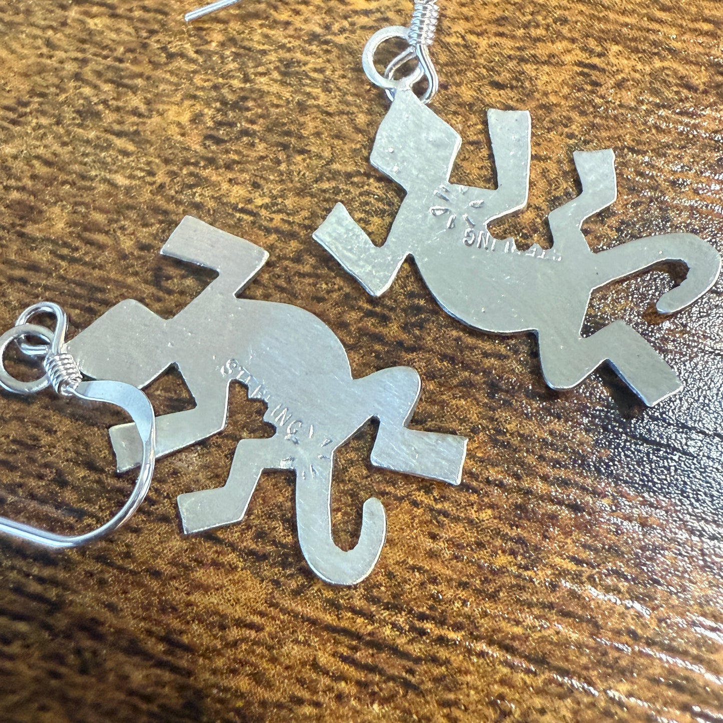 Native American Sterling Silver Lizard Dangle Earrings 1.5 Inch by Gene