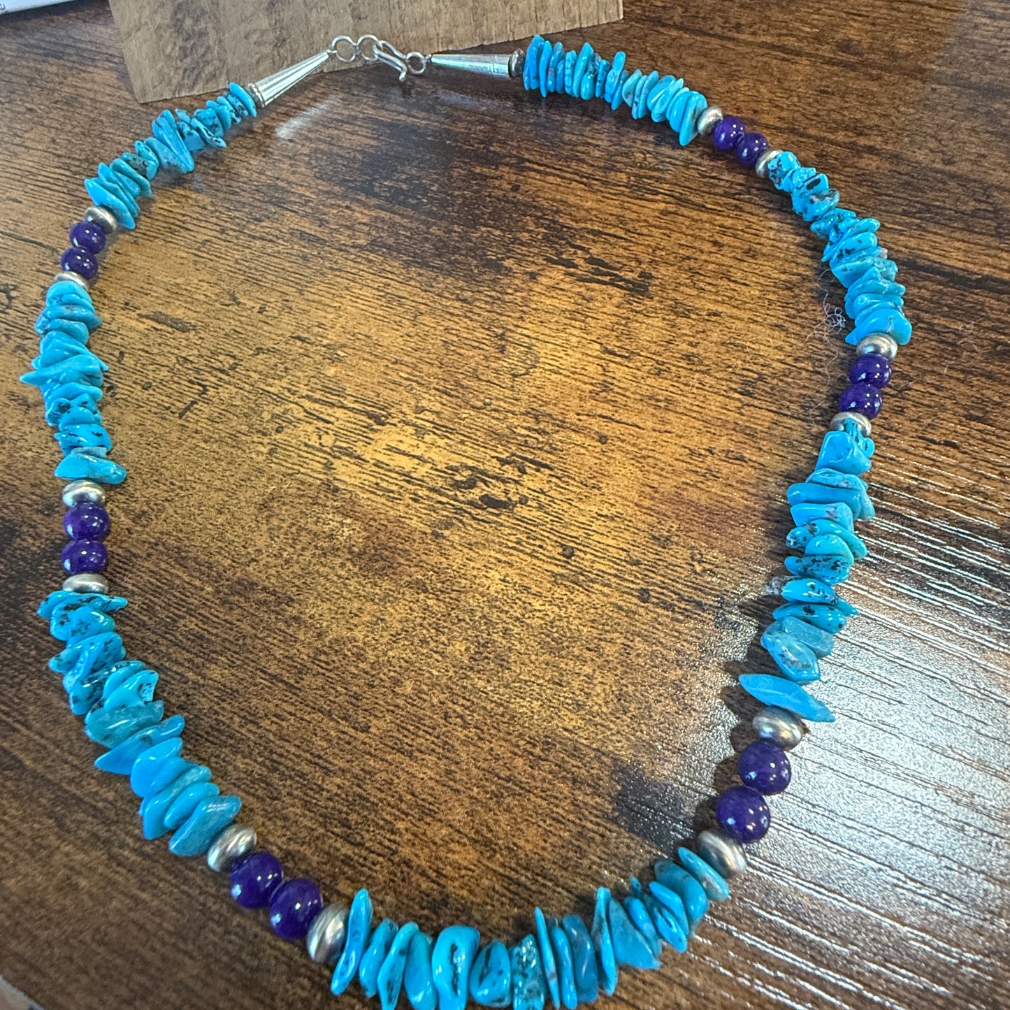 Navajo Turquoise And Lapis Nugget Necklace 20 Inch Sterling Silver I John