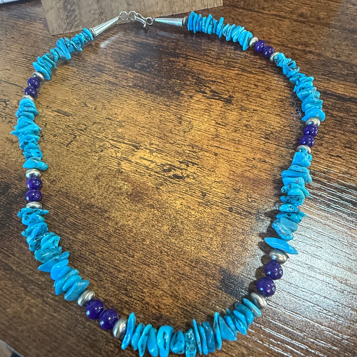 Navajo Turquoise And Lapis Nugget Necklace 20 Inch Sterling Silver I John