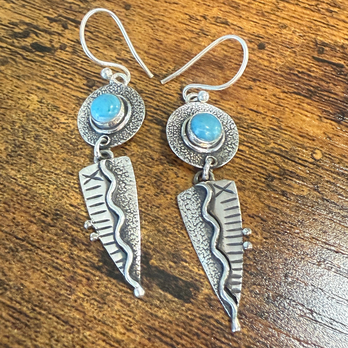 Kingman Turquoise Gemstone Handmade 925 Sterling Silver Earrings 2.34 Inches