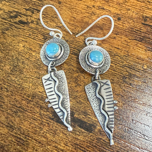 Kingman Turquoise Gemstone Handmade 925 Sterling Silver Earrings 2.34 Inches