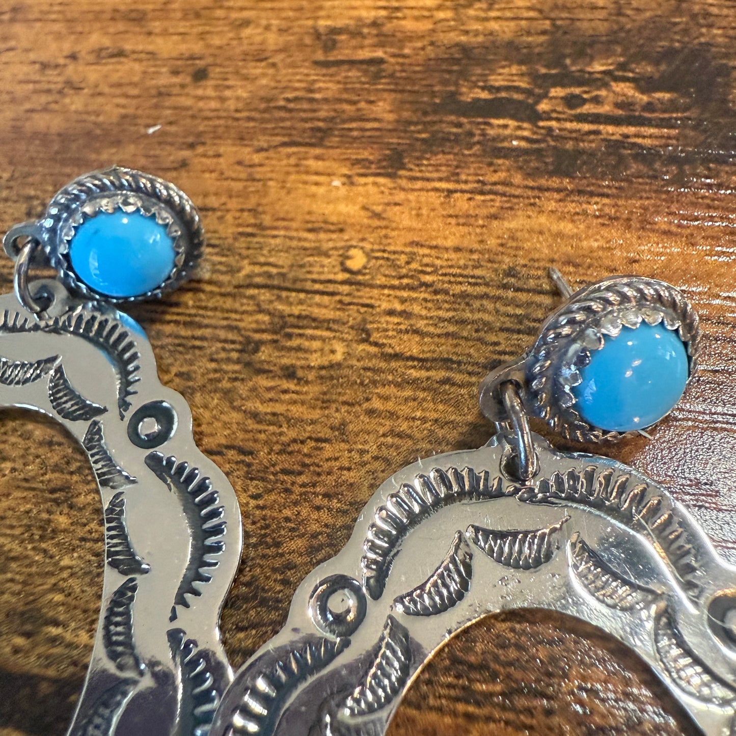 Navajo Turquoise Dangle Earring Signed By Cleveland Nickel Silver