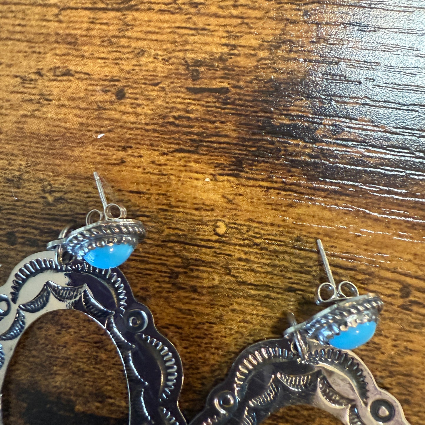 Navajo Turquoise Dangle Earring Signed By Cleveland Nickel Silver
