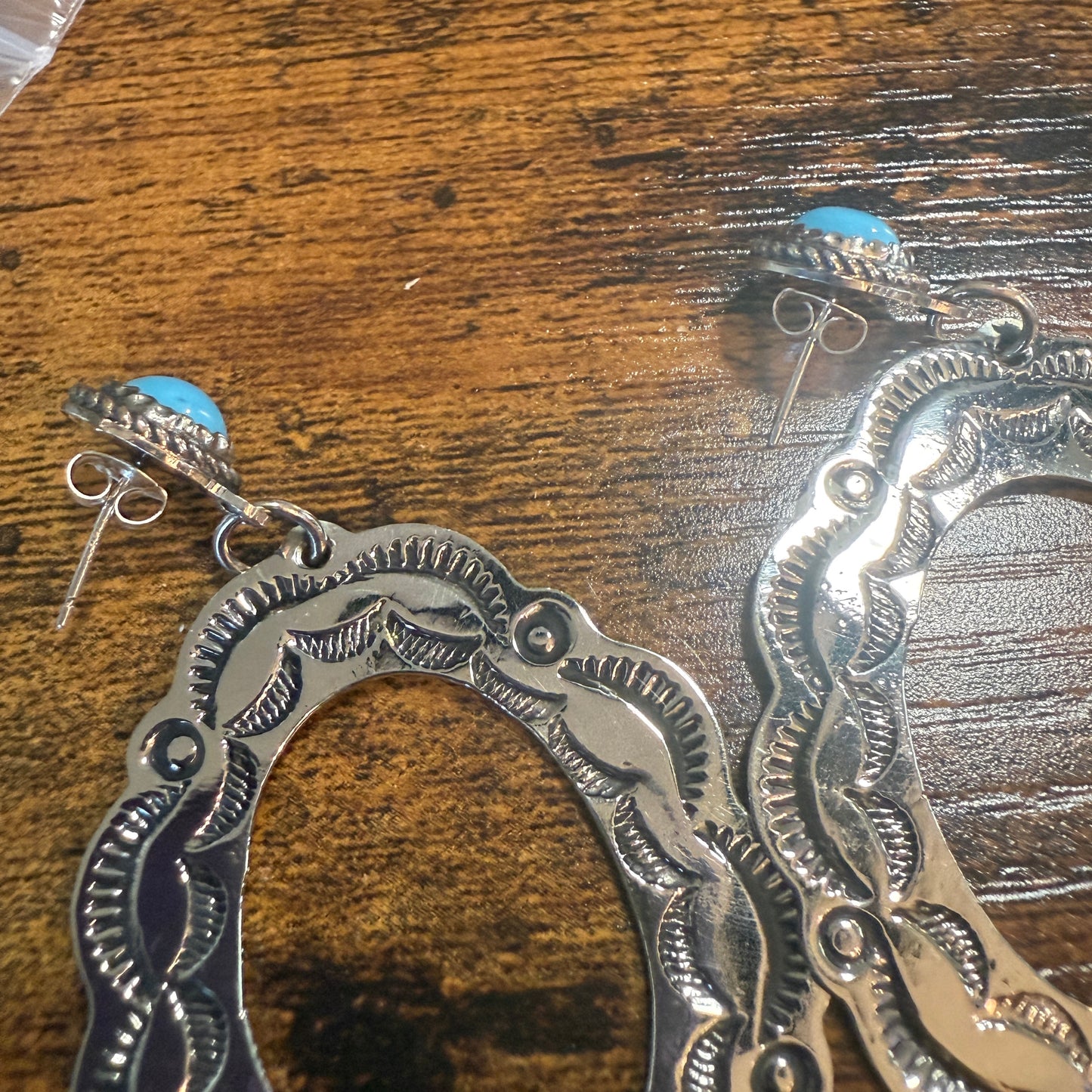 Navajo Turquoise Dangle Earring Signed By Cleveland Nickel Silver