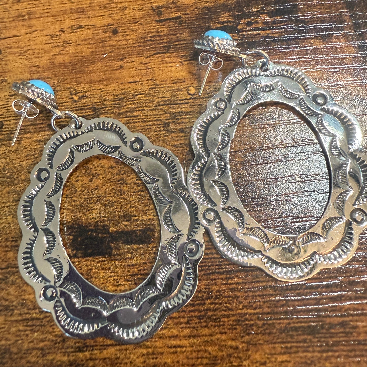 Navajo Turquoise Dangle Earring Signed By Cleveland Nickel Silver