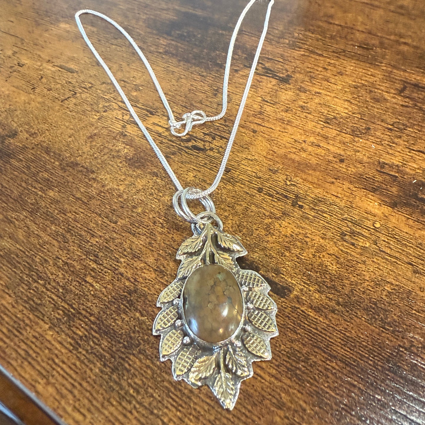 Natural Tibetan Turquoise Leaf Pendant In 925 Sterling Silver 18 Inch Chain