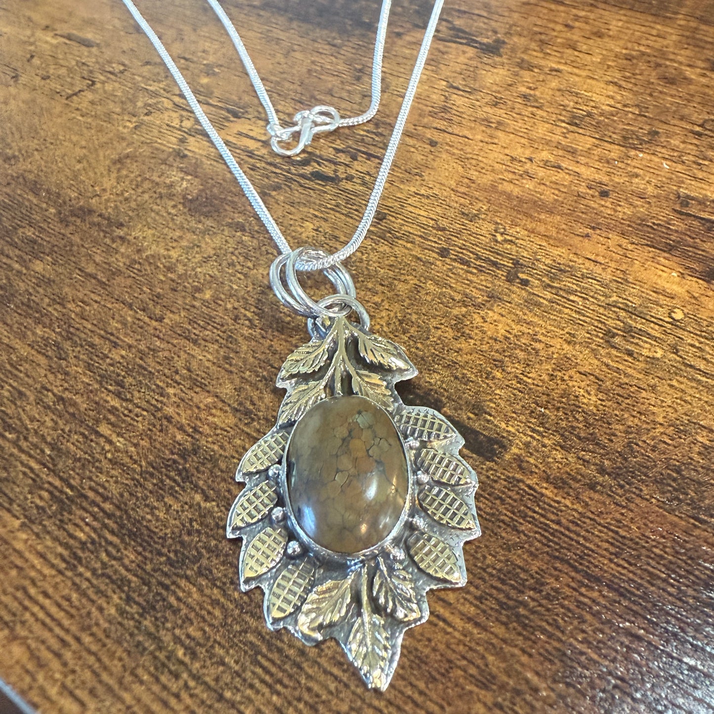 Natural Tibetan Turquoise Leaf Pendant In 925 Sterling Silver 18 Inch Chain