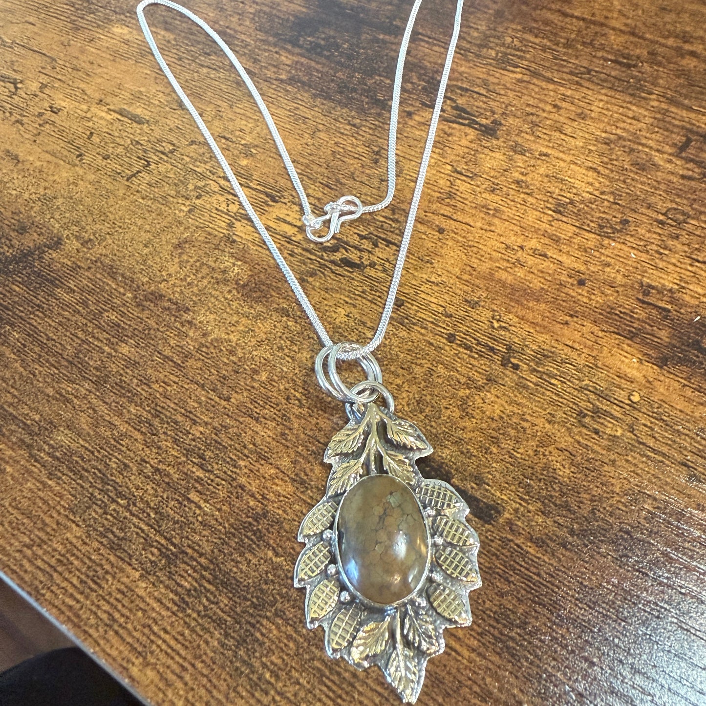 Natural Tibetan Turquoise Leaf Pendant In 925 Sterling Silver 18 Inch Chain