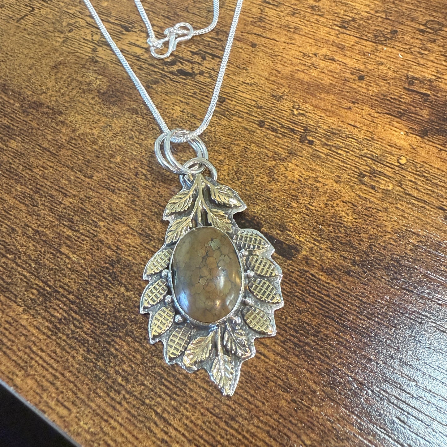 Natural Tibetan Turquoise Leaf Pendant In 925 Sterling Silver 18 Inch Chain