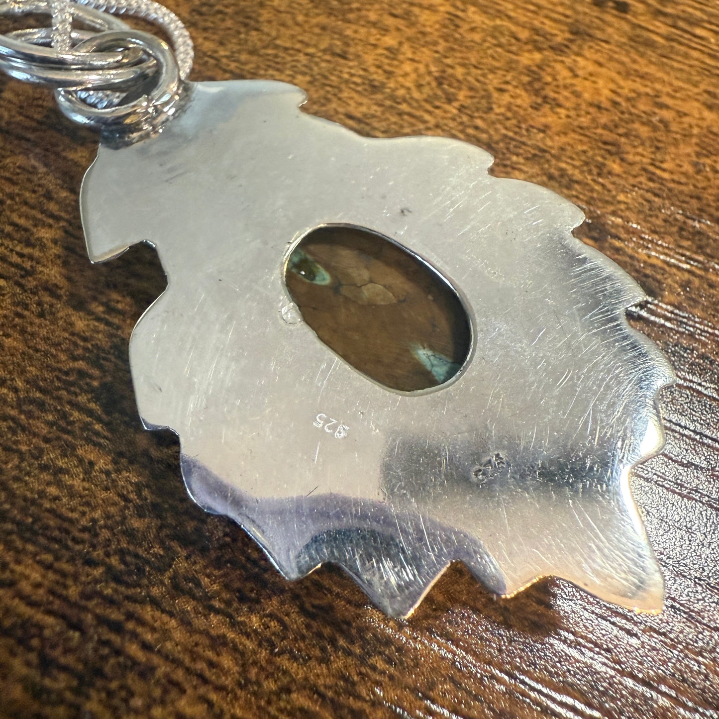 Natural Tibetan Turquoise Leaf Pendant In 925 Sterling Silver 18 Inch Chain