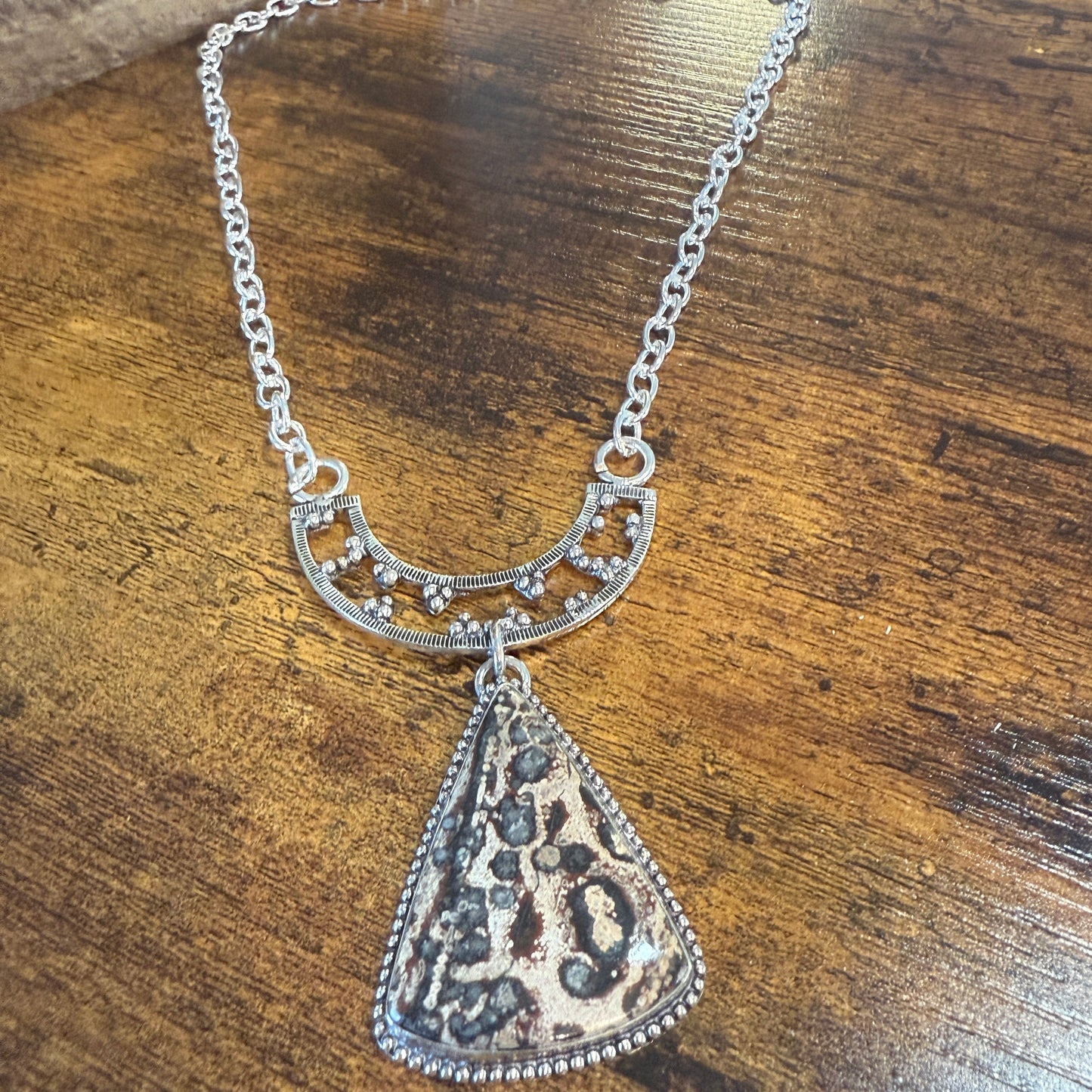 Leopard Skin Jasper Gemstone Ethnic Chain Necklace 925 Sterling Silver 18 Inch