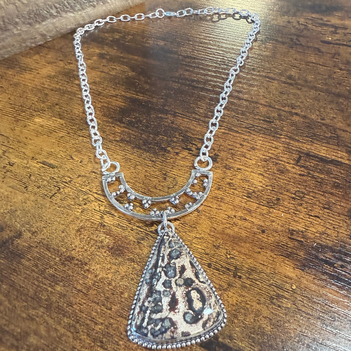 Leopard Skin Jasper Gemstone Ethnic Chain Necklace 925 Sterling Silver 18 Inch