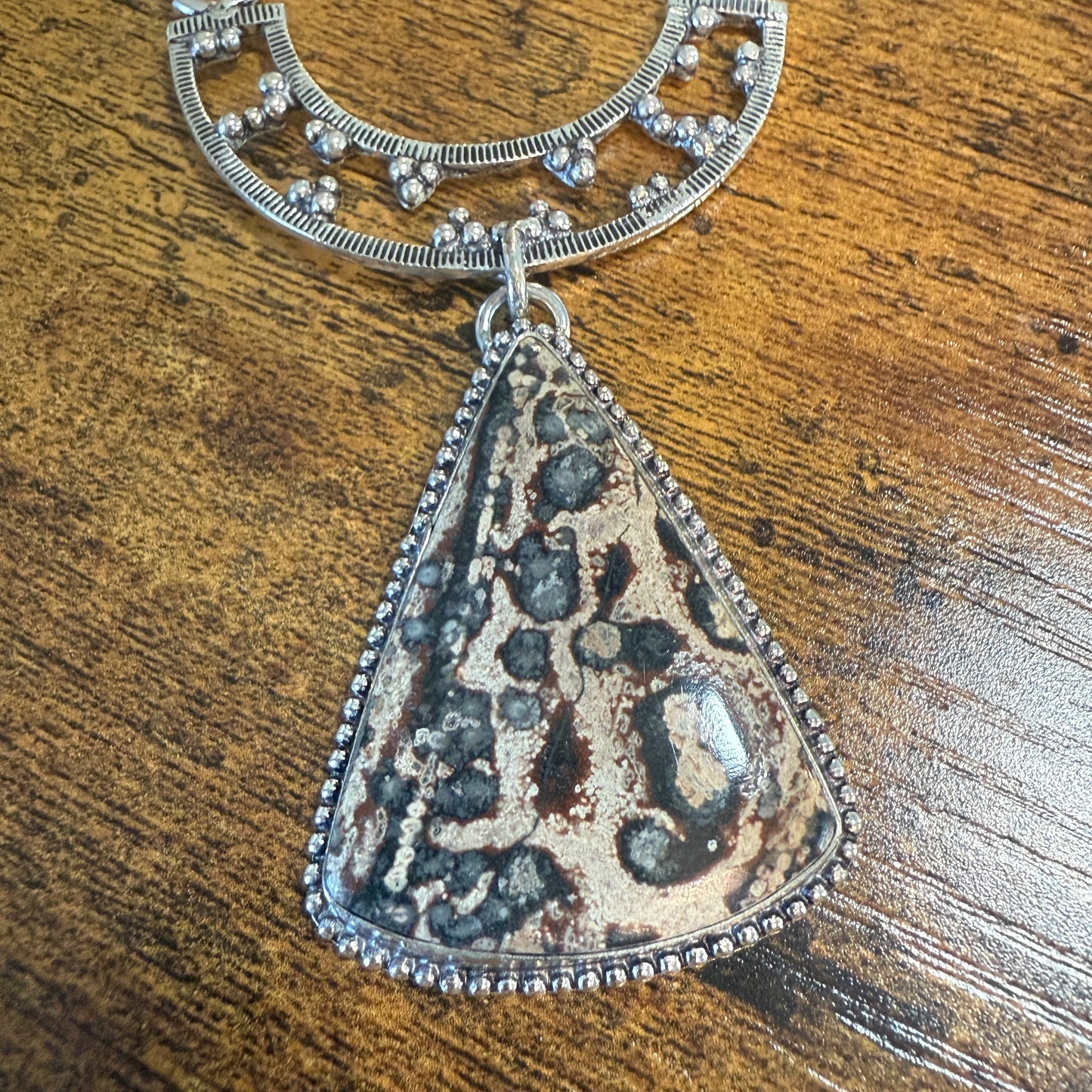 Leopard Skin Jasper Gemstone Ethnic Chain Necklace 925 Sterling Silver 18 Inch