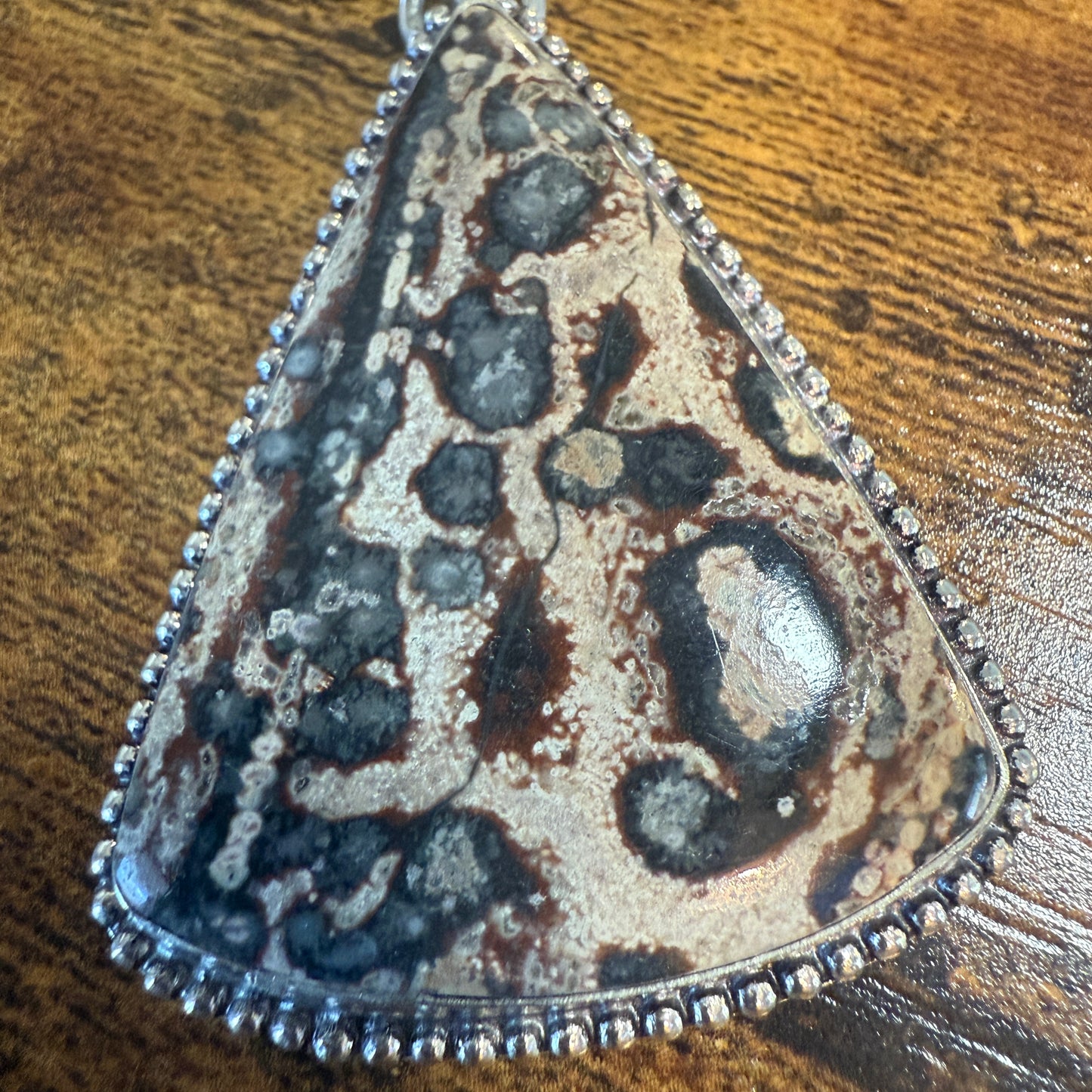 Leopard Skin Jasper Gemstone Ethnic Chain Necklace 925 Sterling Silver 18 Inch