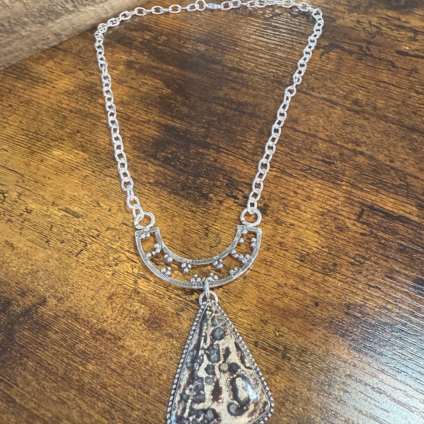 Leopard Skin Jasper Gemstone Ethnic Chain Necklace 925 Sterling Silver 18 Inch