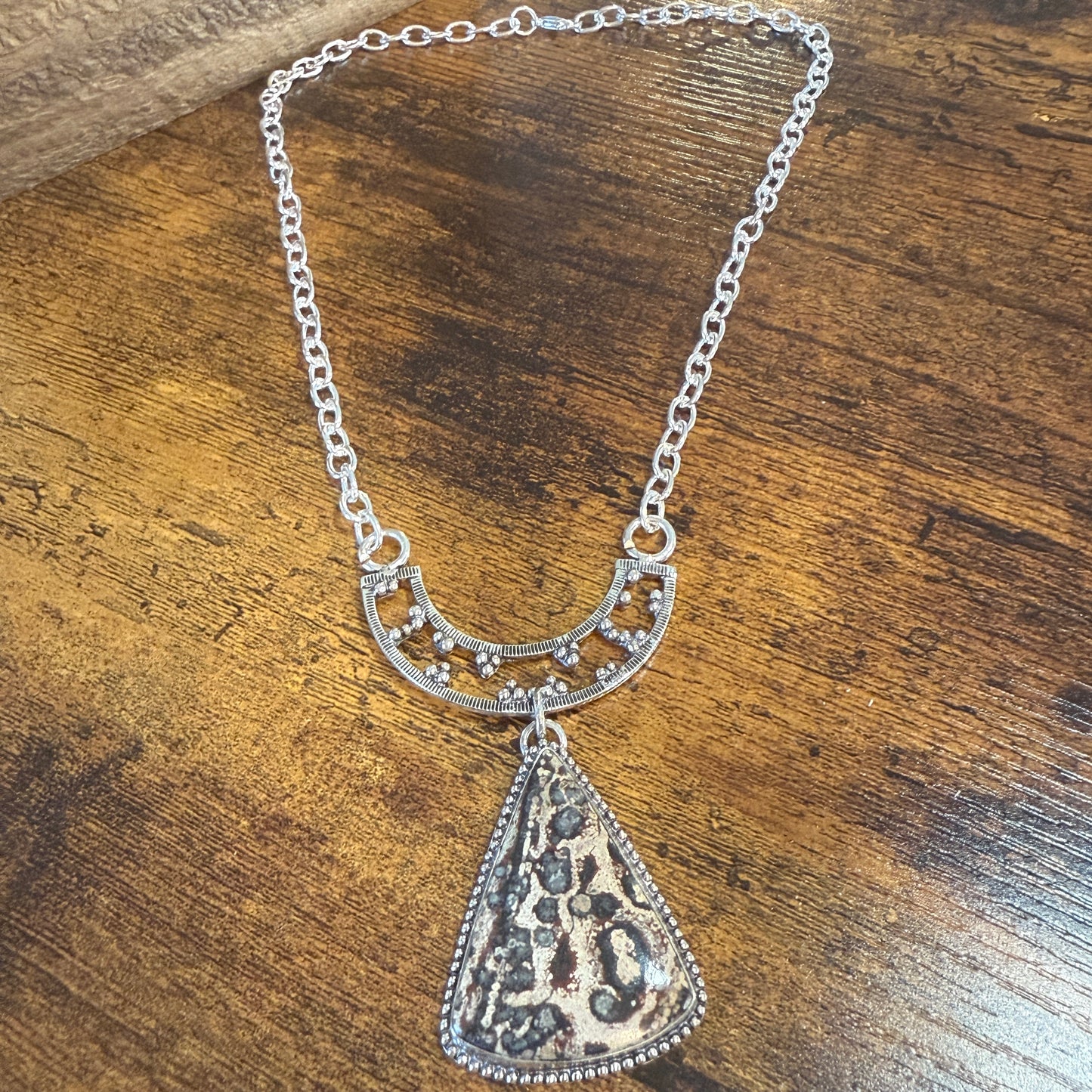 Leopard Skin Jasper Gemstone Ethnic Chain Necklace 925 Sterling Silver 18 Inch