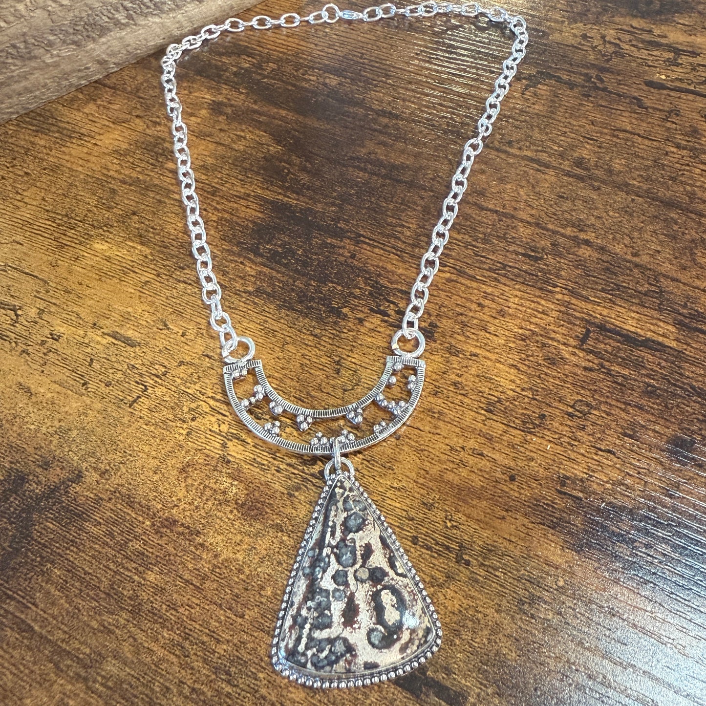 Leopard Skin Jasper Gemstone Ethnic Chain Necklace 925 Sterling Silver 18 Inch