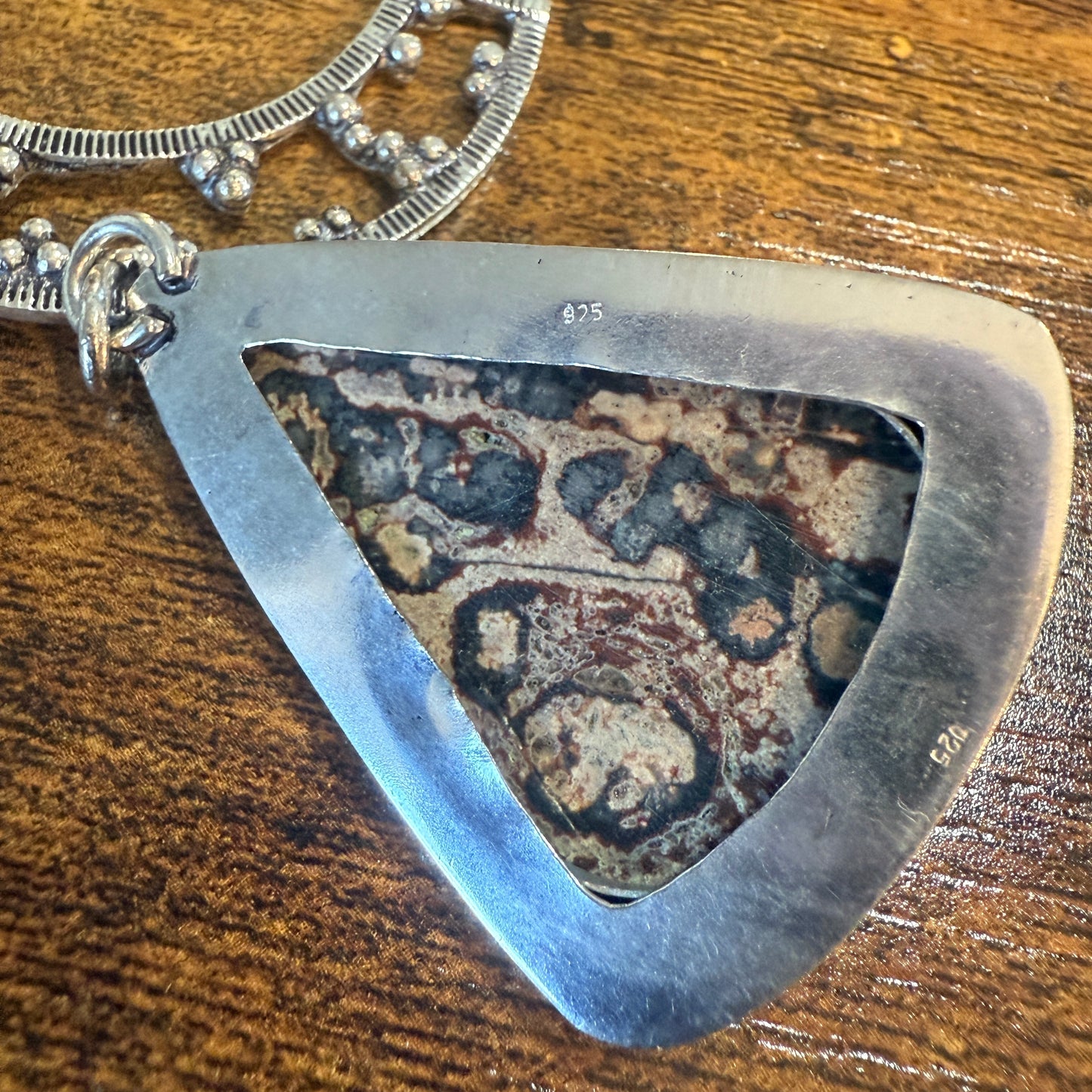 Leopard Skin Jasper Gemstone Ethnic Chain Necklace 925 Sterling Silver 18 Inch