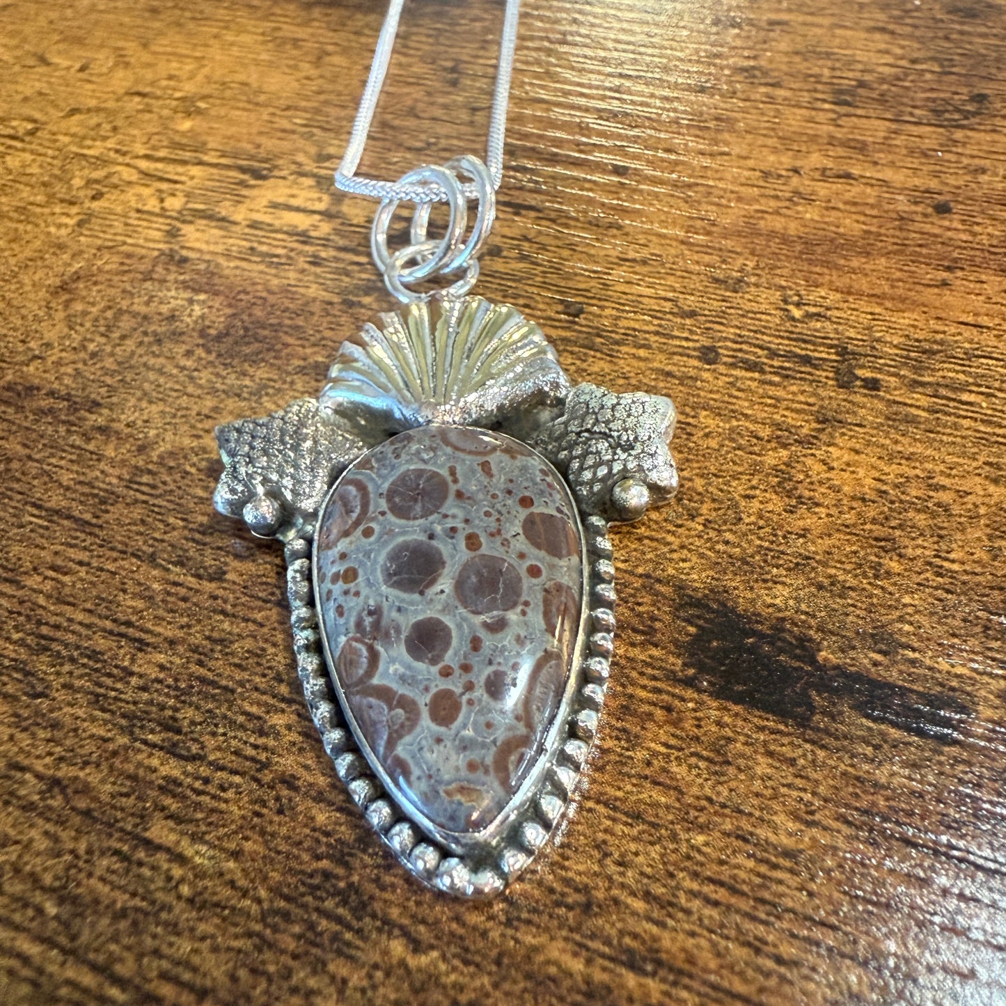 Natural Asteroid Jasper Star Fish Pendant Brown 925 Sterling Silver 18 In Chain