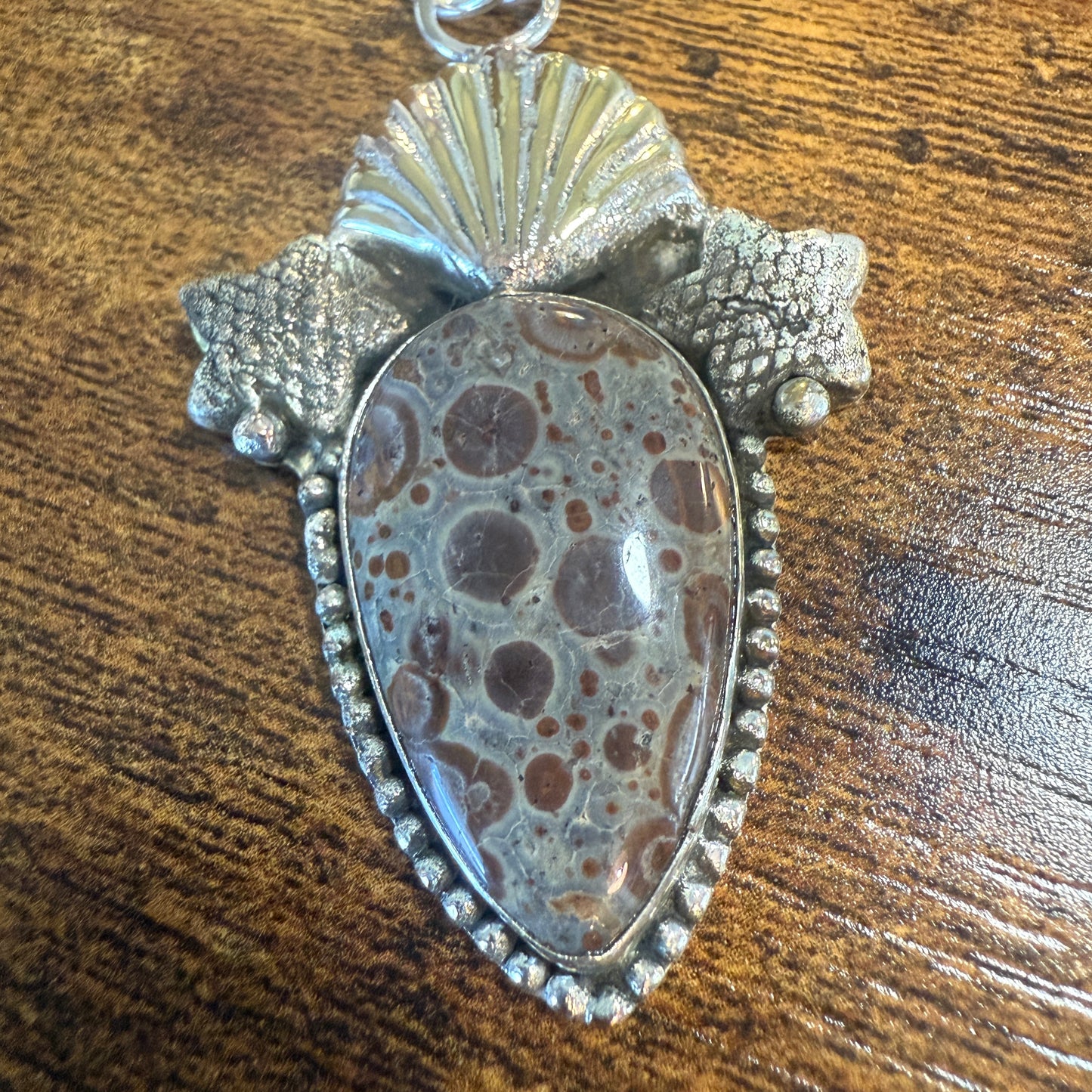 Natural Asteroid Jasper Star Fish Pendant Brown 925 Sterling Silver 18 In Chain