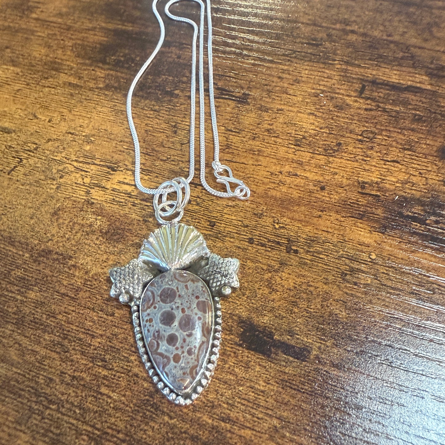 Natural Asteroid Jasper Star Fish Pendant Brown 925 Sterling Silver 18 In Chain