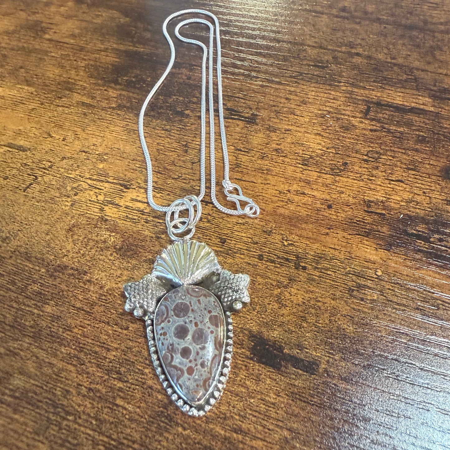 Natural Asteroid Jasper Star Fish Pendant Brown 925 Sterling Silver 18 In Chain