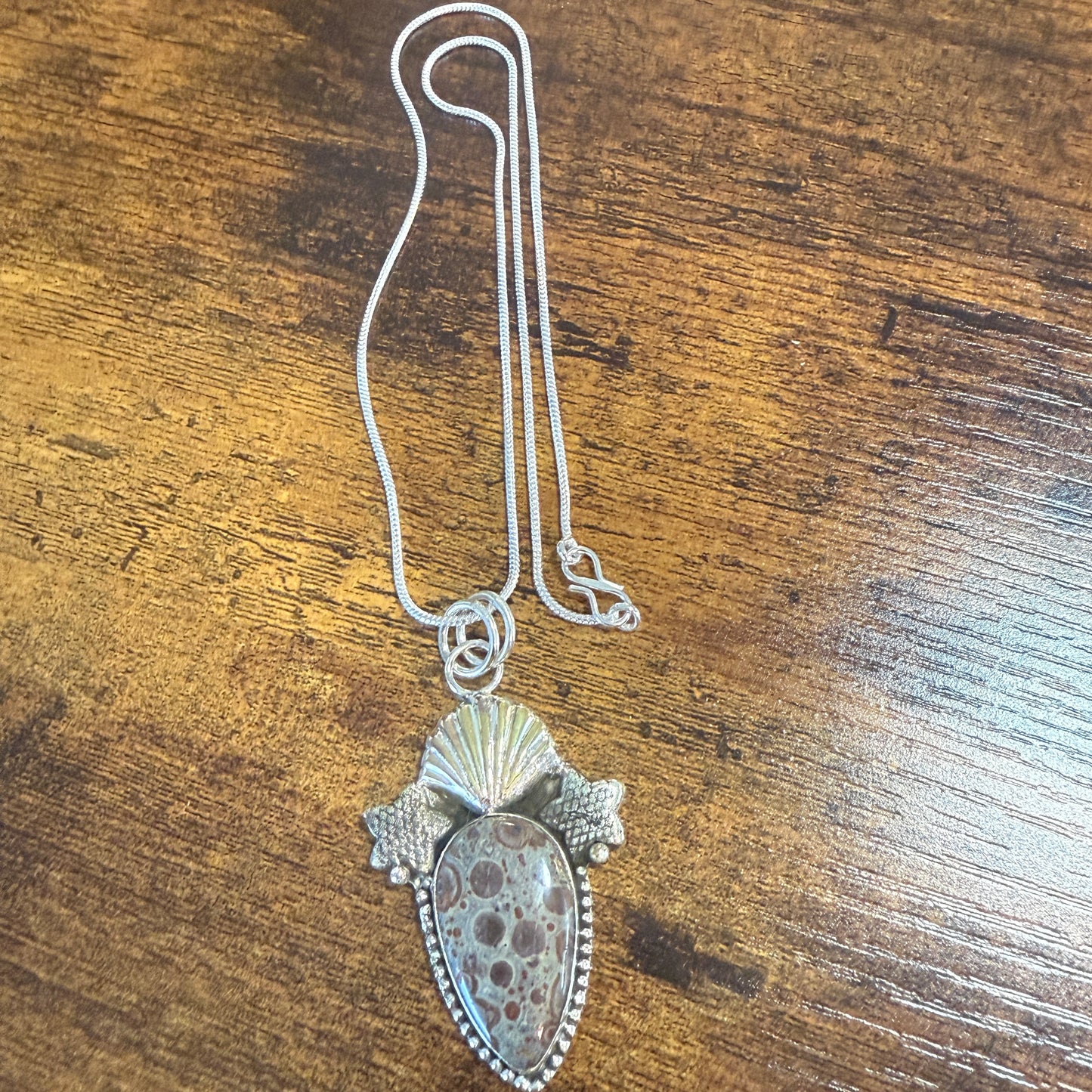 Natural Asteroid Jasper Star Fish Pendant Brown 925 Sterling Silver 18 In Chain